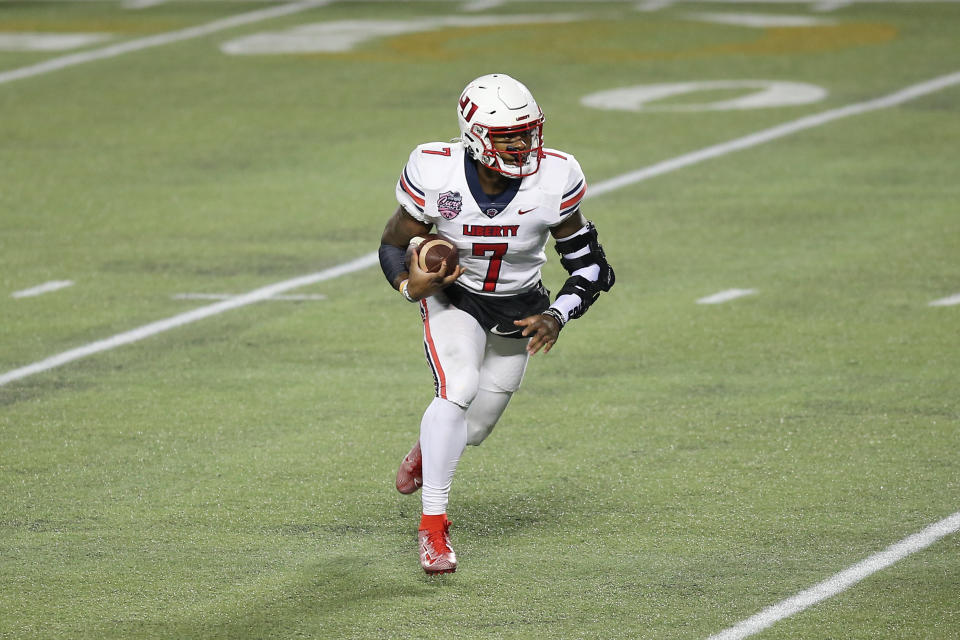 Liberty QB Malik Willis might be a surprise first-round pick in 2022. (Photo by David Rosenblum/Icon Sportswire via Getty Images)