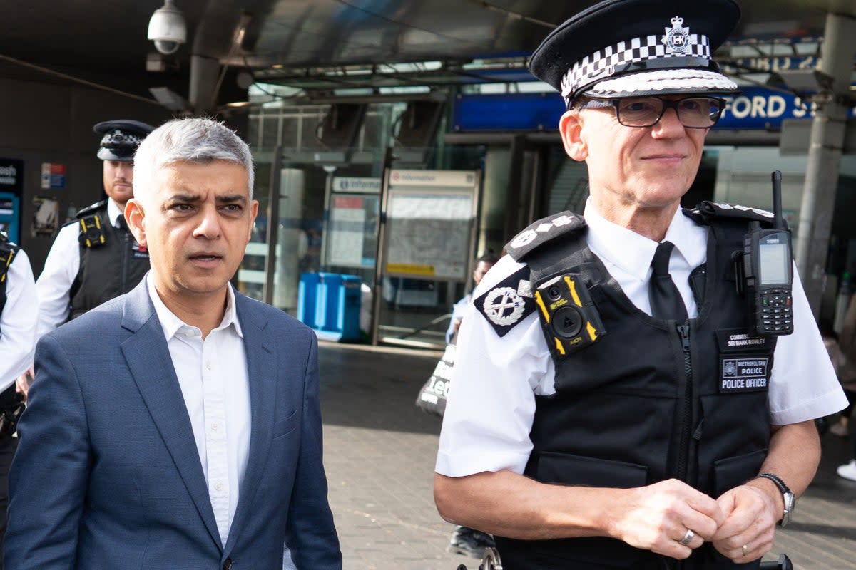 London Mayor Sadiq Khan and Met Commissioner Sir Mark Rowley  (Stefan Rousseau/PA)