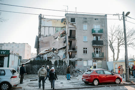 A general view of collapsed building is seen in Poznan, Poland, March 4, 2018 in this picture obtained from social media. Courtesy of INSTAGRAM/ @PAWEL_ALTERNATYWNA /via REUTERS