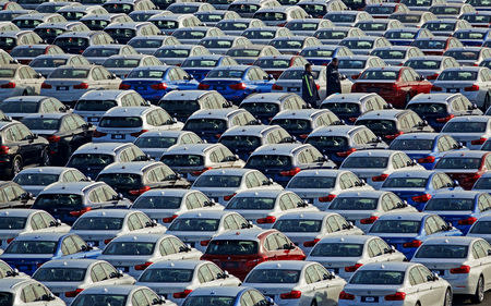 FILE PHOTO: BMW cars are seen at the automobile terminal in the port of Dalian, Liaoning province, China January 9, 2019. Picture taken January 9, 2019. REUTERS/Stringer