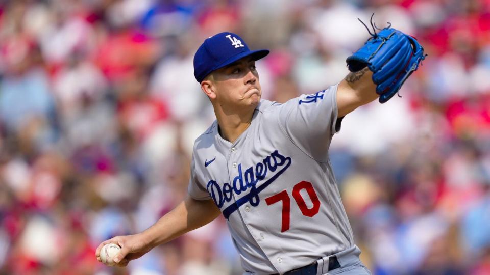 Dodgers' Bobby Miller pitches.