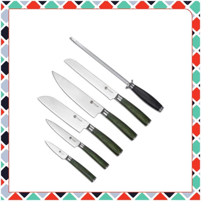 HexClad The Essential 6pc Damascus Steel Knife Set, Green