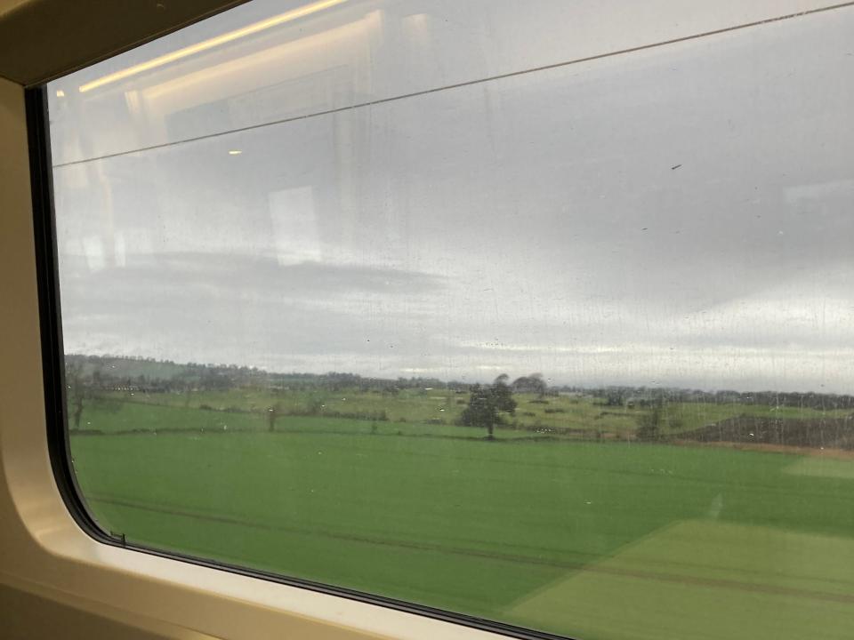 A train window in Scotland.