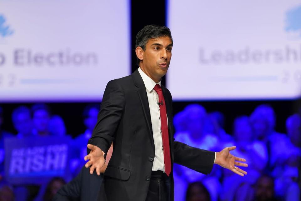 Rishi Sunak speaking at a hustings in Eastbourne (PA)