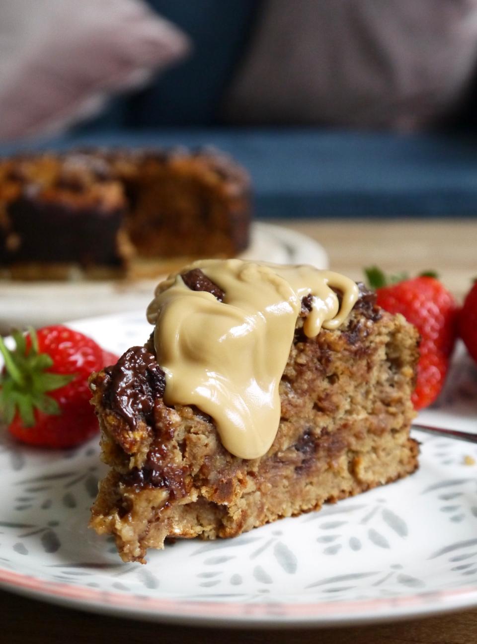Banana bread with peanut butter.