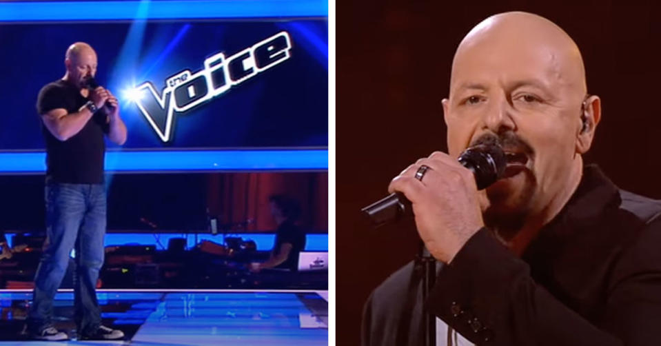 Two photos of Michael Stangel competing on The Voice Australia in 2013.