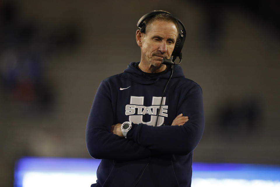 Utah State head coach Gary Andersen in the first half of an NCAA college football game Saturday, Oct. 26, 2019, at Air Force Academy, Colo. (AP Photo/David Zalubowski)