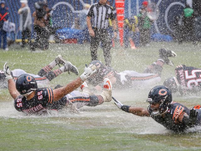 The Chicago Bears got a 15-yard unsportsmanlike conduct penalty for using a  towel to clean up before a field goal