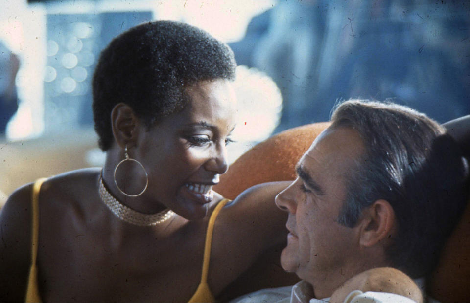 LAS VEGAS, USA - MAY 01:  Scottish actor Sean Connery and actress Trina Parks on the set of the James Bond film 'Diamonds Are Forever' on May 1, 1971 in Las Vegas, USA. (Photo by Anwar Hussein/Getty Images)