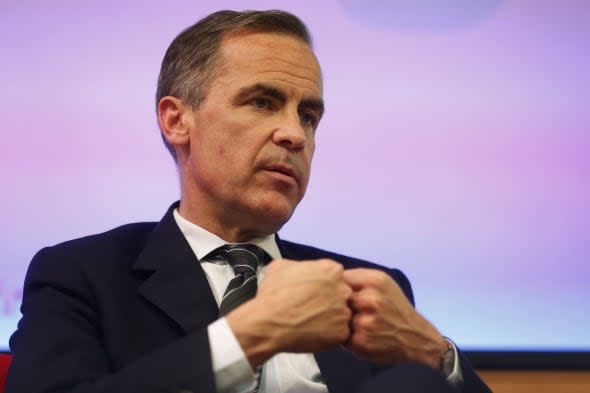 Bank of England Governor Mark Carney, speaks to the audience after delivering his speech 