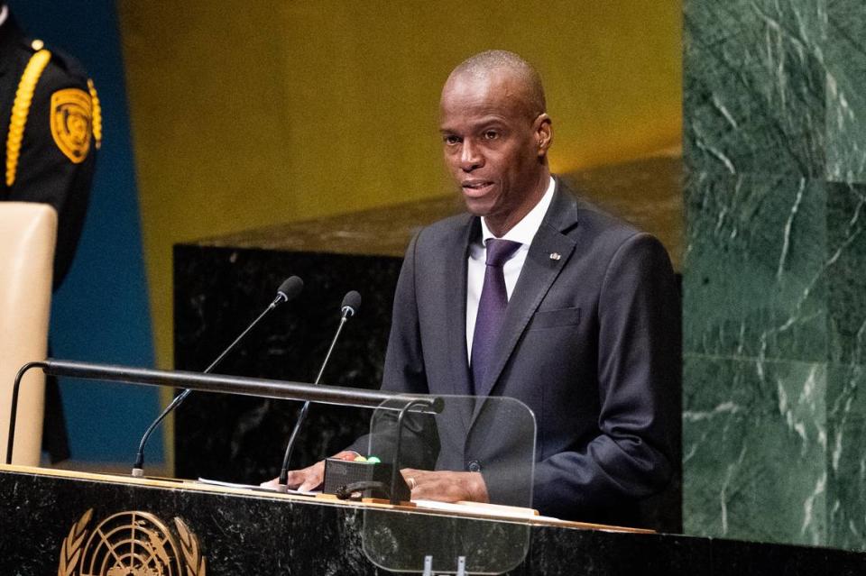 Jovenel Moise, the late president of Haiti, is shown speaking at the United Nations in 2018. He was assassinated in July 2021.