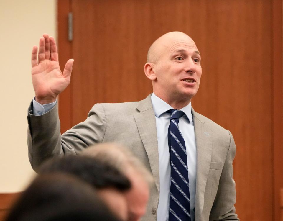 Dan Sabol, defense attorney for Amir Riep, introduces himself Monday to potential jurors during jury selection in the trial of his client and Jahsen L. Wint, former defensive players for Ohio State University's football team, who are on trial on charges of rape and kidnapping a 19-year-old woman three years ago in a Northeast Side apartment.