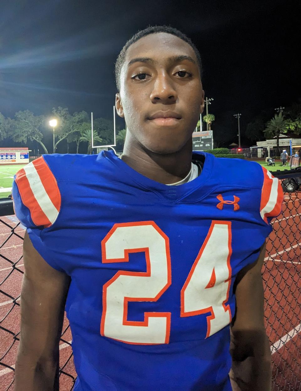 Bolles safety Simeon Caldwell is pictured after a high school football game against Trinity Christian on September 15, 2023. [Clayton Freeman/Florida Times-Union]