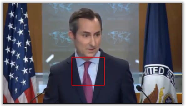 <span>Screenshot of an X post taken June 4, 2024 with Miller's tie outlined by AFP</span>