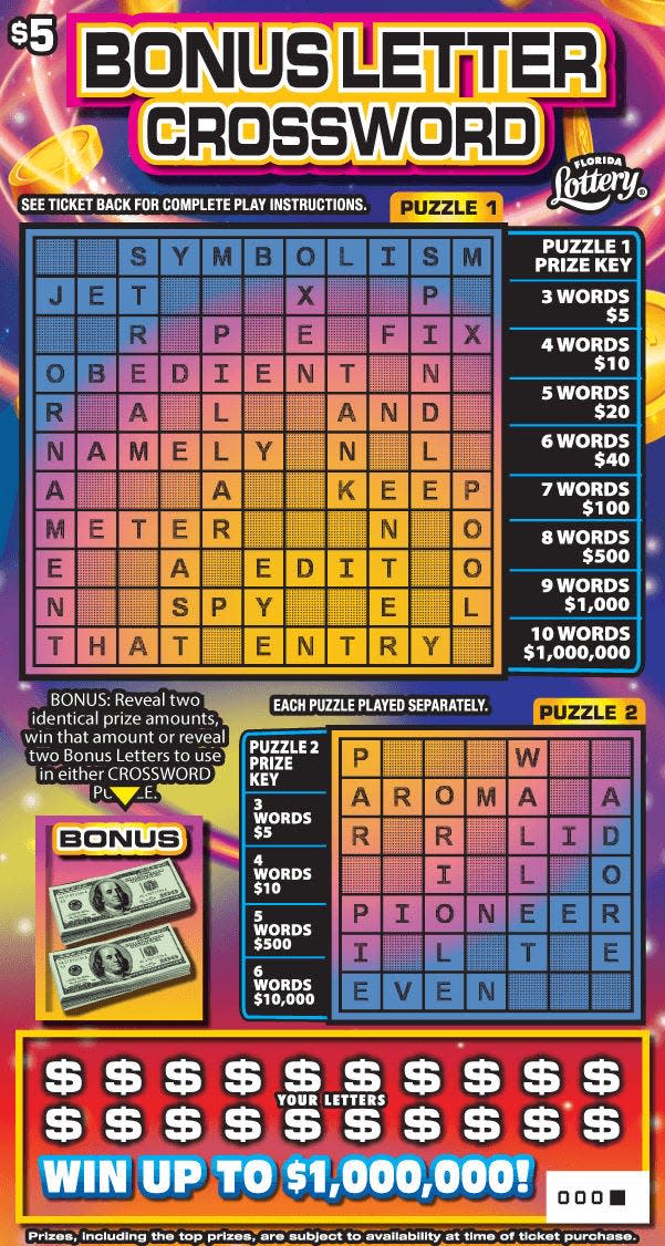 The Florida Lottery launched four new scratch-off games Feb. 26, 2024, including Bonus Letter Crossword.