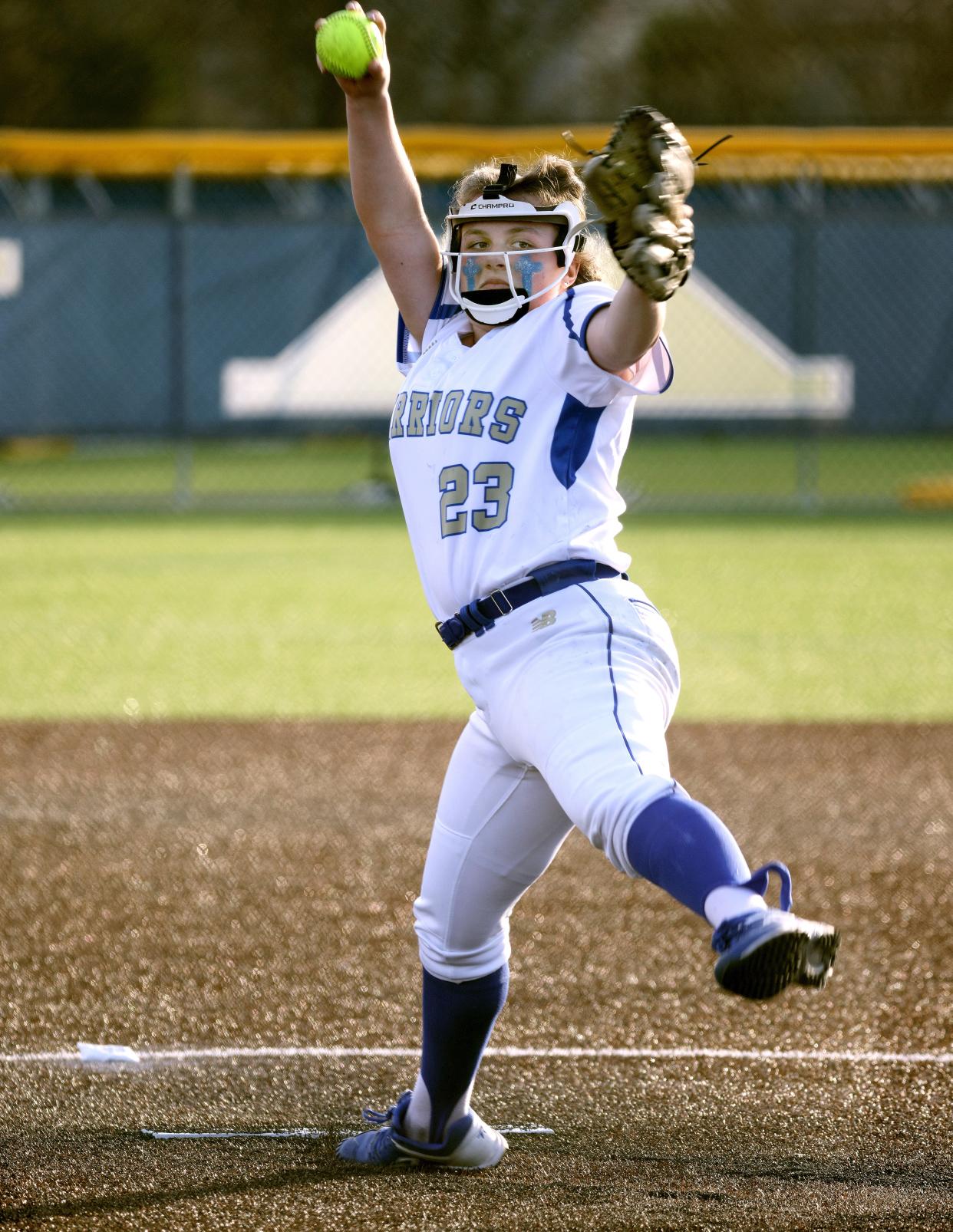 Schroeder pitcher Liana DeValder delivers pitch in the sixth-inning against Thomas . 