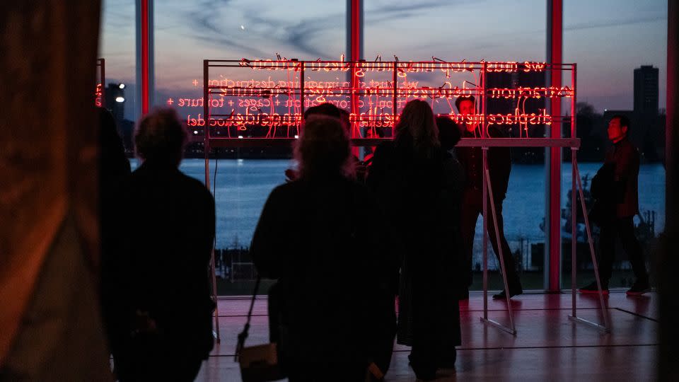 DinéYazhi´ encourages visitors to “really sit” with the works of this year’s Biennial. Their installation is positioned facing the West, and is imbued with layers of meaning. - Sean Zanni/Patrick McMullan/Getty Images