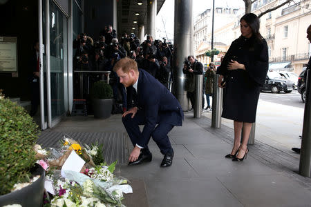 Britain's Prince Harry and Meghan, Duchess of Sussex visit the New Zealand High Commission to sign a book of condolence on behalf of the Royal Family, in London, Britain March 19, 2019. Ian Vogler/Pool via REUTERS