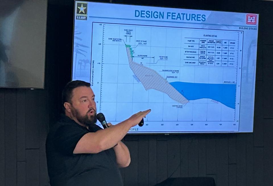 Jason Harrah, a project manager with the U.S. Army Corps of Engineers, discusses a project to dredge sand off shore to build up Flagler Beach's coastline. Harrah spoke during a meeting Wednesday in Flagler Beach.