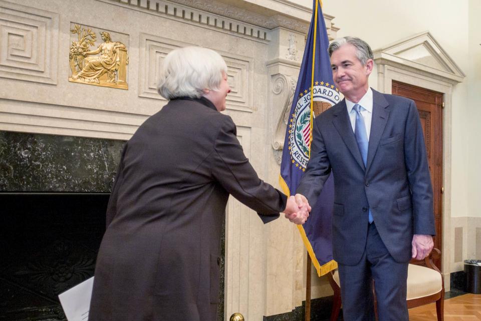 This week will mark the final Federal Reserve meeting with Janet Yellen (L) as chair of the central bank. Yellen will be replaced by Jerome Powell (R) next month after his Senate confirmation this past week. REUTERS/U.S. Federal Reserve