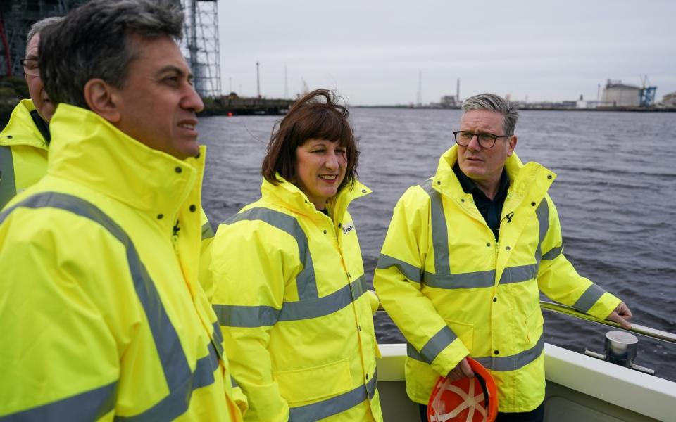 Ed Miliband, Labour's shadow climate change secretary, Rachel Reeves, the shadow chancellor, and Sir Keir Starmer have said they will "Build it in Britain" as part of their Green Prosperity Plan