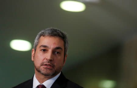 FILE PHOTO: Paraguay's elected President Mario Abdo Benitez is seen after a meeting with Brazil's President Michel Temer (not pictured) at Planalto Palace in Brasilia, Brazil, June 11, 2018. REUTERS/Adriano Machado