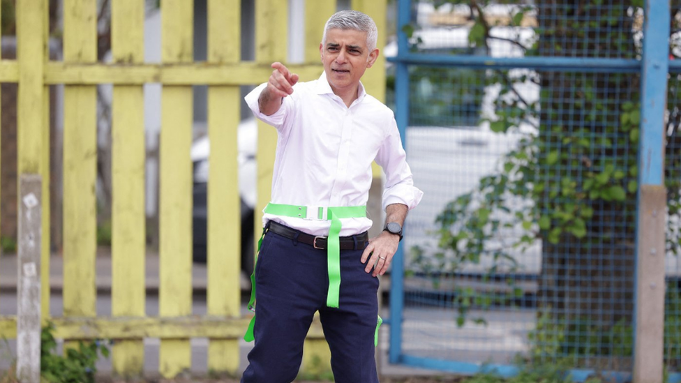 Sadiq Khan plays tag football at a school during the general election campaign