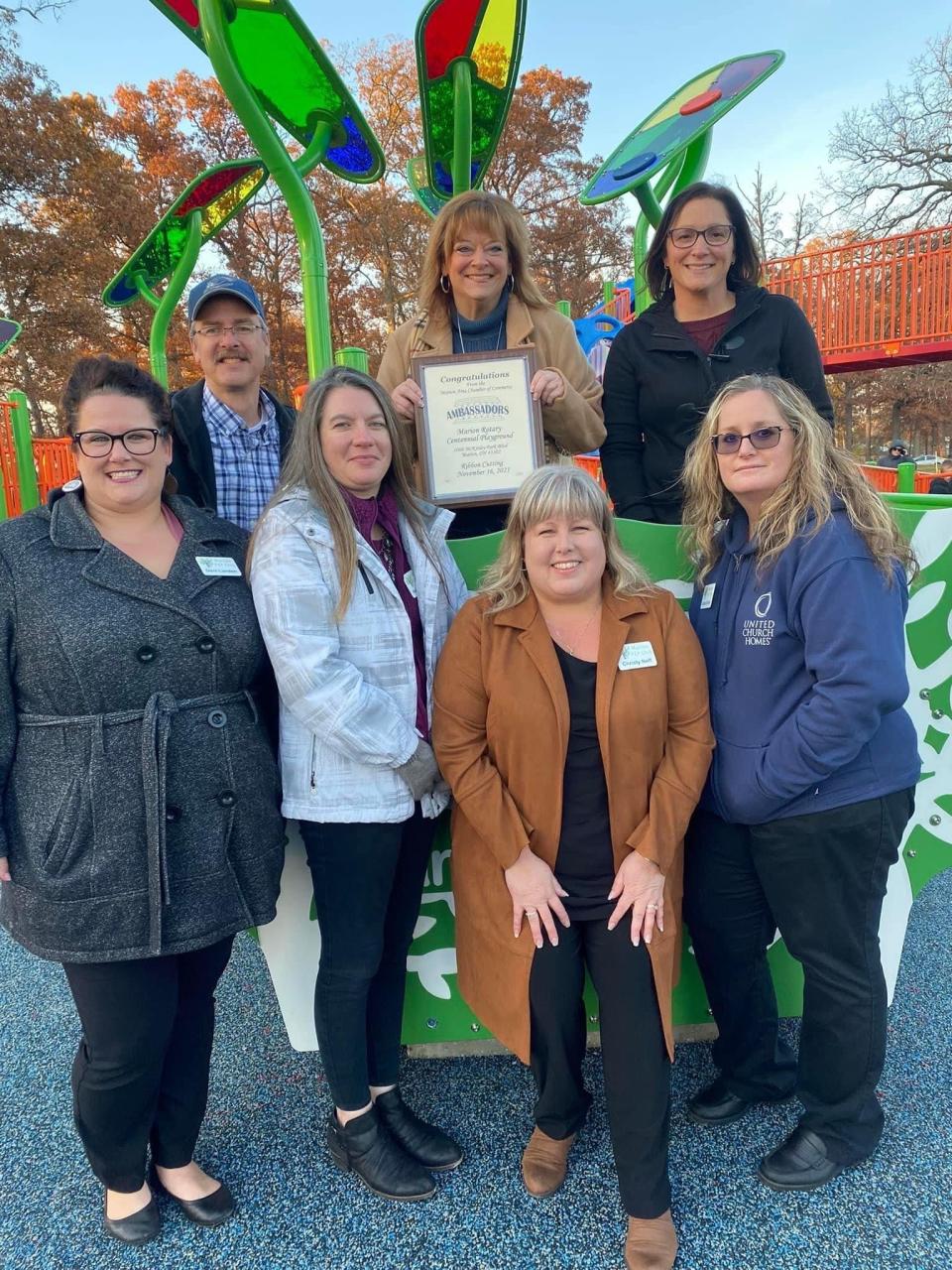 This photo was taken at the Marion Area Chamber of Commerce Ribbon Cutting Ceremony at the Marion Rotary Centennial Playground. Pictured are PEP Club board members from left to right: Danielle Landon, Chris Simon, Ashley Teets, Becky Worley, Christy Neff, Lori Seckel and Christina Golden.