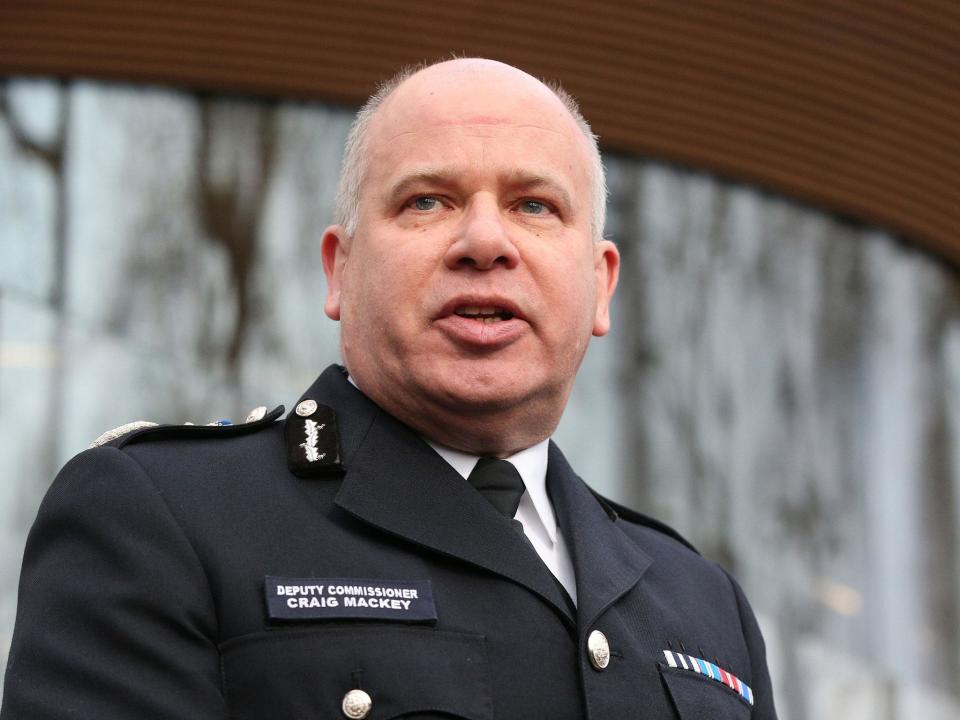 Acting Commissioner of the Metropolitan Police Craig Mackey speaks to the media after a minute's silence was observed outside New Scotland Yard in London to pay respect to the victims of the terror attack in Westminster: PA