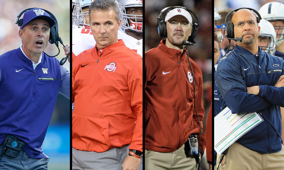 Chris Petersen, Urban Meyer, Lincoln Riley and James Franklin are on the outside of the playoff looking in at the moment. (Getty)