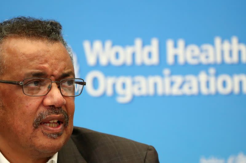 FILE PHOTO: Director-General of the WHO Tedros Adhanom speaks during a news conference in Geneva