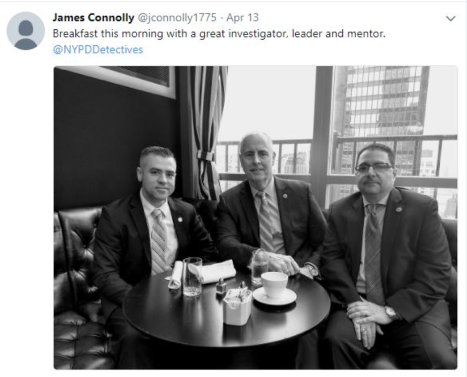 James Connolly tweeted about having breakfast with his ‘mentor’ Robert Boyce, the former NYPD chief of detectives, in 2014 (Twitter)