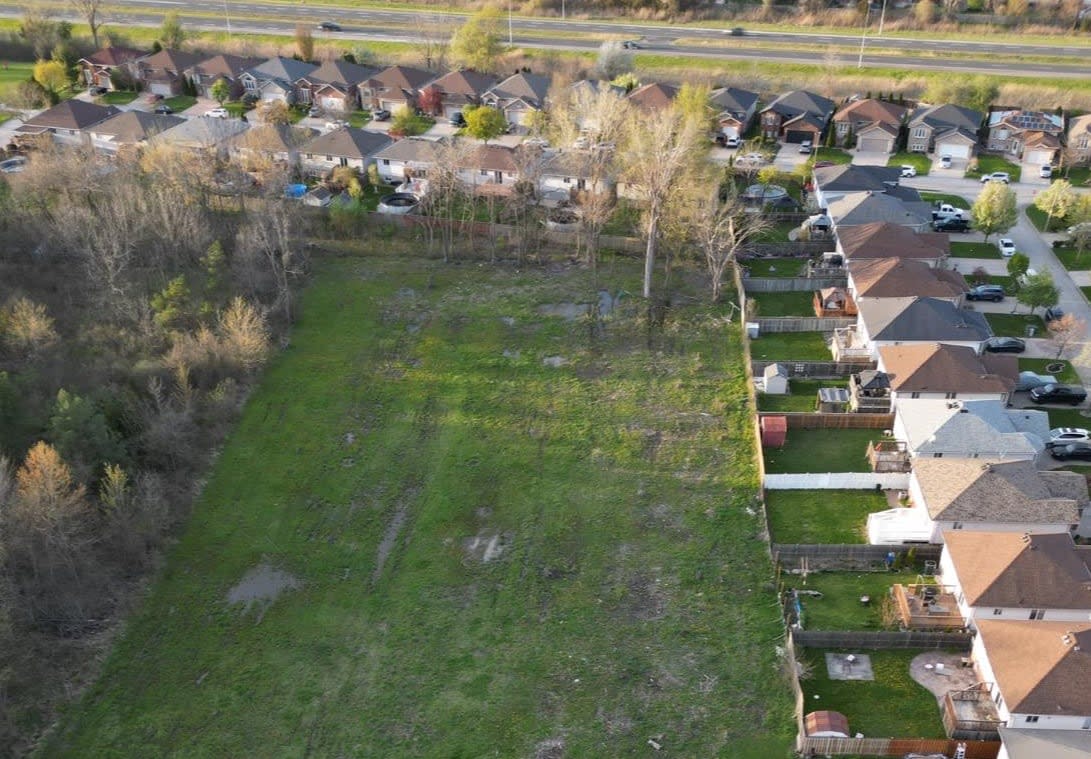 An aerial view of a portion of land being considered for townhouse units in a south Windsor neighbourhood. (Submitted by Marla Sponarski - image credit)