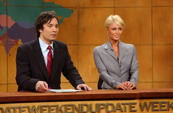 Paris Hilton with Jimmy Fallon on Weekend Update