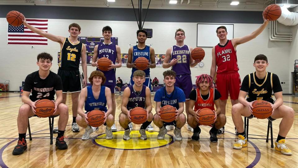 The south team for the 44th Mansfield News Journal All-Star Classic includes (back row, left to right) Jacob Maddy, Aaron Gannon, Isaiah Perry, Hudson Moore, Griffin Baker, (front row, left to right) Grayson Steury, Cainen Allen, Matthew Bland, Trevor Shade, Nathaniel Haney and Braxton Baker.