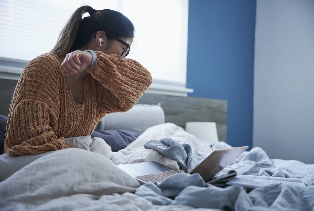 Relentless coughing after a viral infection can be frustrating and worrisome, but in most cases, coughs resolve over time. <a href="https://www.gettyimages.com/detail/photo/woman-coughing-into-elbow-while-sitting-in-bed-royalty-free-image/1286871310?phrase=coughing&adppopup=true" rel="nofollow noopener" target="_blank" data-ylk="slk:The Good Brigade/DigitalVision via Getty Images;elm:context_link;itc:0;sec:content-canvas" class="link ">The Good Brigade/DigitalVision via Getty Images</a>