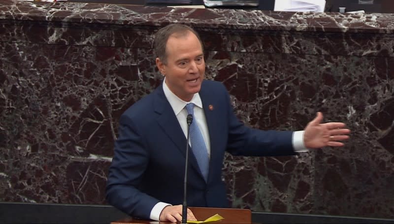 House Intelligence Committee Chairman Schiff speaks during impeachment trial of President Trump at the U.S. Capitol in Washington