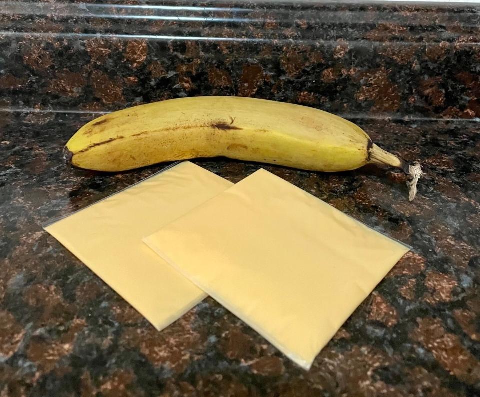 A banana and American cheese slices