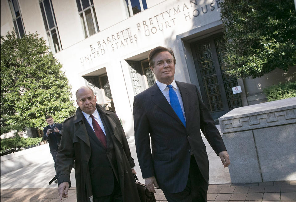 Paul Manafort leaves U.S. District Court on Monday after pleading not guilty on federal charges. (Photo: Win McNamee via Getty Images)