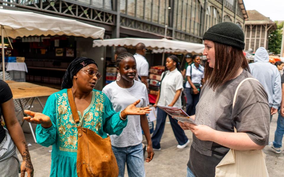 Louise Kervella, 23, as she handed out tracts for Anasse Kazib, a 37-year-old railway worker and spokesperson for the Trotskyist Permanent Revolution movement.