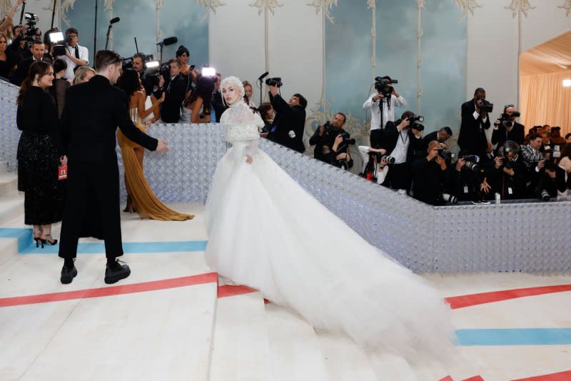 Ava Max arrives on the red carpet for the Met Gala at the Metropolitan Museum of Art celebrating the opening of "Karl Lagerfeld: A Line of Beauty" in New York City on May 1. The singer turns 30 on February 16. File Photo by John Angelillo/UPI