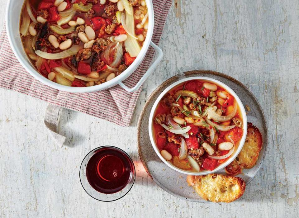 White Bean, Fennel, and Italian Sausage Soup with Parmesan Toast