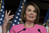 Speaker of the House Nancy Pelosi, D-Calif., meets with reporters at the Capitol in Washington, Thursday, May 23, 2019. (AP Photo/J. Scott Applewhite)