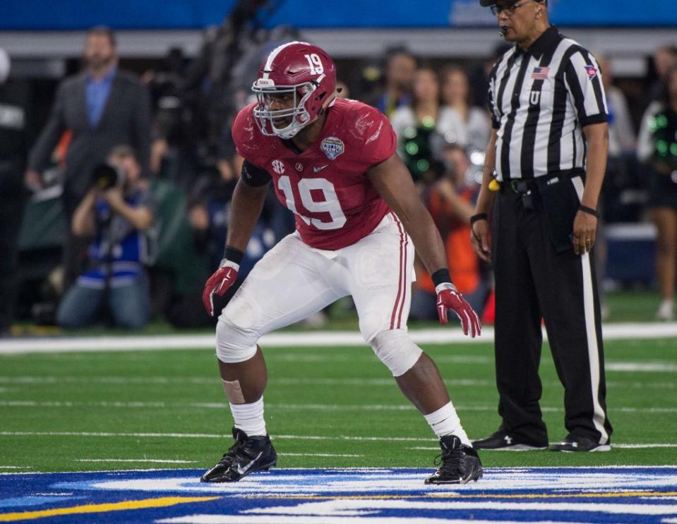 Dec 31, 2015; Arlington, TX, USA; Alabama Crimson Tide linebacker Reggie Ragland (19) during the game against the Michigan State Spartans in the 2015  Cotton Bowl at AT&T Stadium. Mandatory Credit: Jerome Miron-USA TODAY Sports