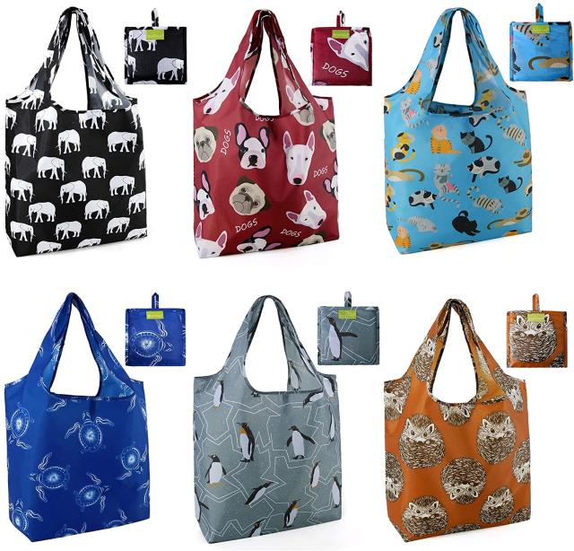 6 Pack Reusable Shopping Grocery Pouch Bags 35 LB Capacity Washable Foldable Heavy Duty Shopping Tote Bag Large Eco-Friendly Purse Bag fits in Pocket Durable & Lightweight 