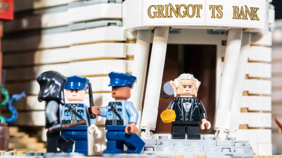 The Lego Harry Potter Gringotts Wizarding Bank frontage