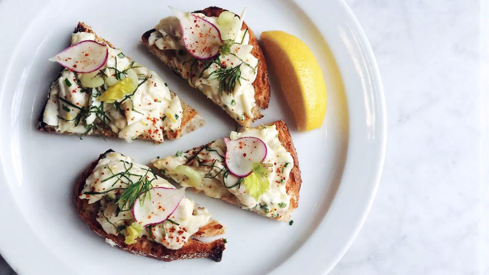 Blue crab toast made from locally caught seafood