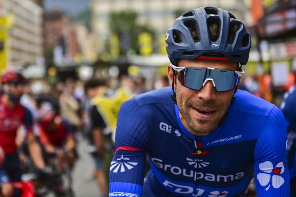 French Thibaut Pinot of GroupamaFDJ pictured at the start of the first stage of the Tour de France cycling race a 182 km race from Bilbao to Bilbao Spain Saturday 01 July 2023 This years Tour de France takes place from 01 to 23 July 2023 BELGA PHOTO PETE GODING Photo by PETE GODING  BELGA MAG  Belga via AFP Photo by PETE GODINGBELGA MAGAFP via Getty Images