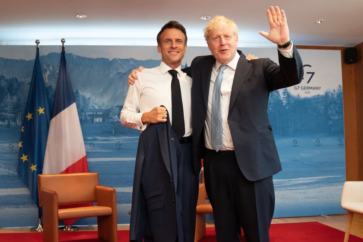 Boris Johnson holds a bilateral meeting with French president Emanuel Macron on the first day of the G7 summit at Schloss Elmau on 26 June 2022 (Getty Images)