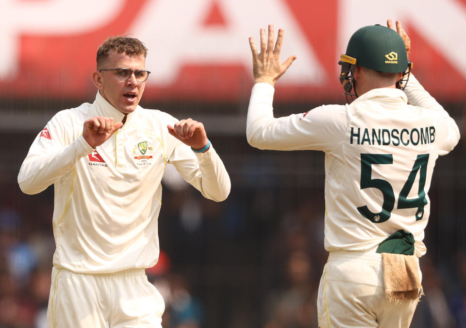 Todd Murphy celebrating with Peter Handscomb.